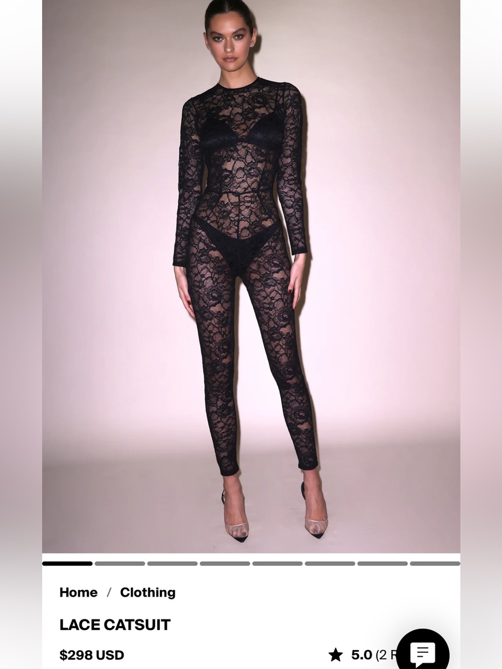 Fleur du Mal Black Sheer Lace Long-Sleeve Jumpsuit Dress